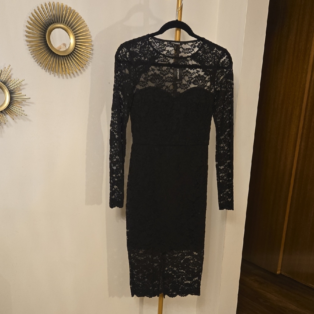 New Express Black Long Sleeve Lace Dress